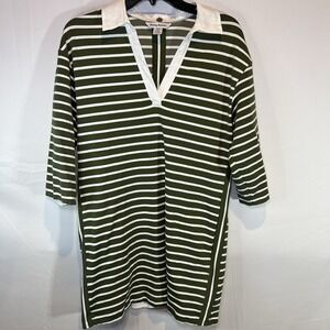 Tommy Bahama Striped TShirt Dress Green Size Medium Collared Long‎ Sleeve Preppy